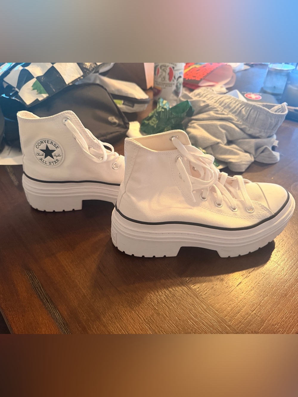 Converse White Platform Lug-Sole High Top Sneakers